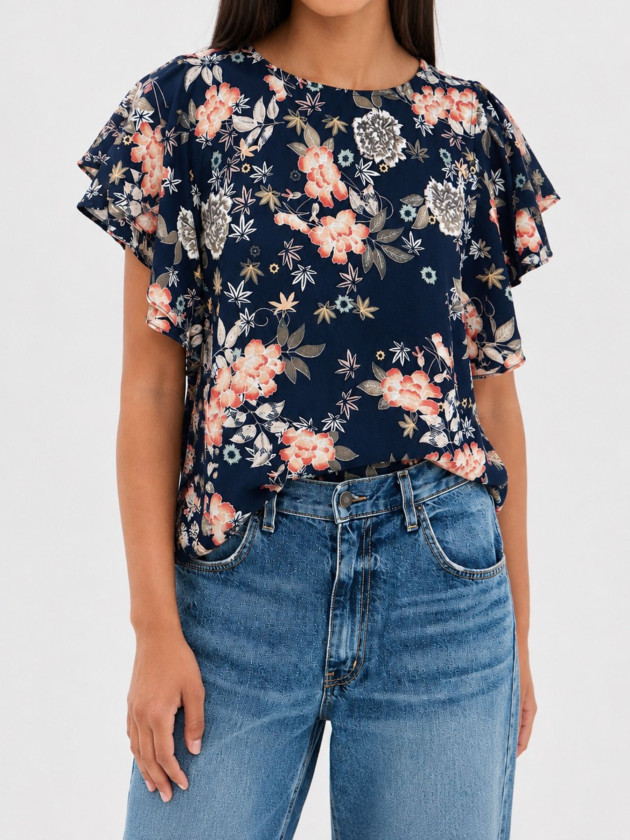 BLUSA FLORAL AZUL NEGRO