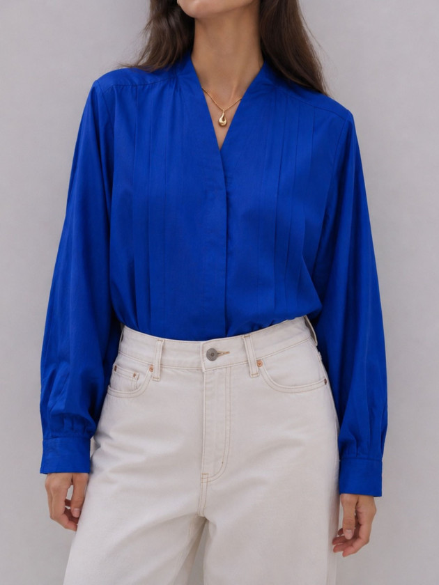BLUSA AZUL VINTAGE SATINADA
