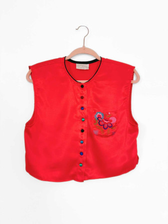 BLUSA VINTAGE SATINADA CON BORDADO