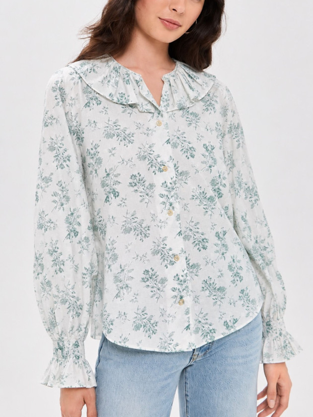 BLUSA VINTAGE CON FLORES VERDES