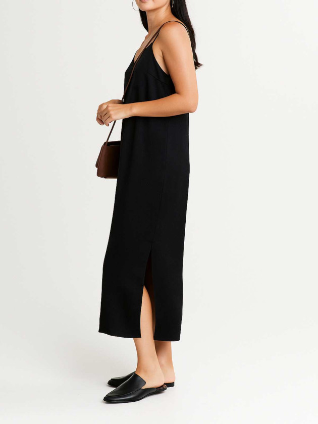 VESTIDO NEGRO SATINADO MAXI