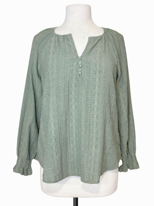 BLUSA VERDE BOHO CON TEXTURA