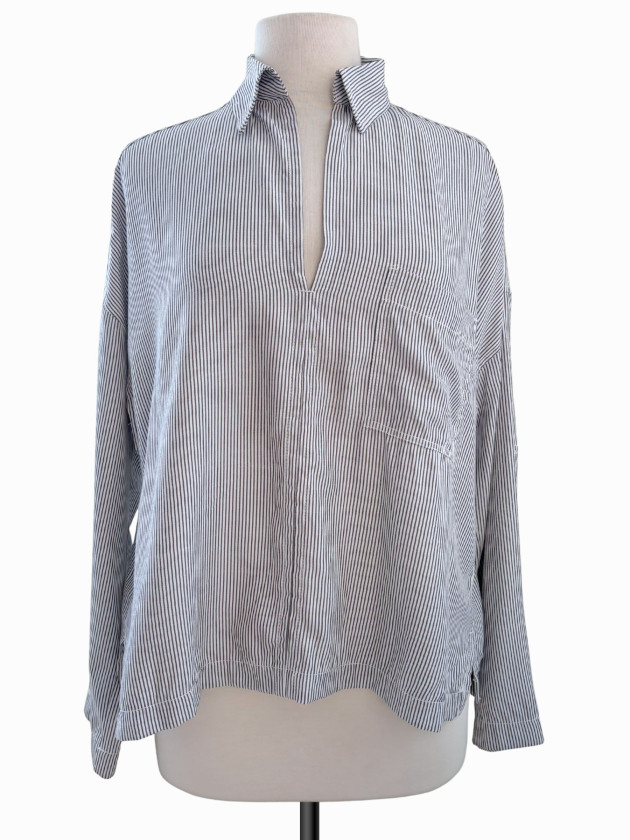 BLUSA MAX STUDIO LONDON RAYADA GRIS Y BLANCO