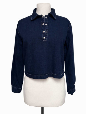 BLUSA DENIM CROPPED AZUL OSCURO