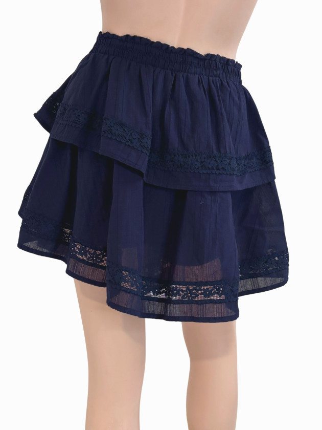 FALDA SHORT AZUL NEGRA CON ENCAJE