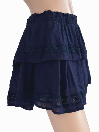 FALDA SHORT AZUL NEGRA CON ENCAJE