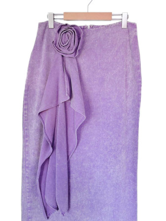 FALDA LILA DENIM CON ROSA