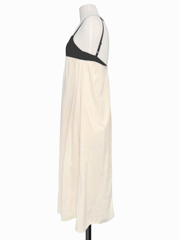 VESTIDO MAXI LINO NEGRO Y CREMA