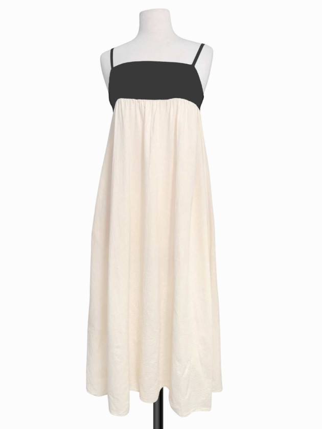 VESTIDO MAXI LINO NEGRO Y CREMA