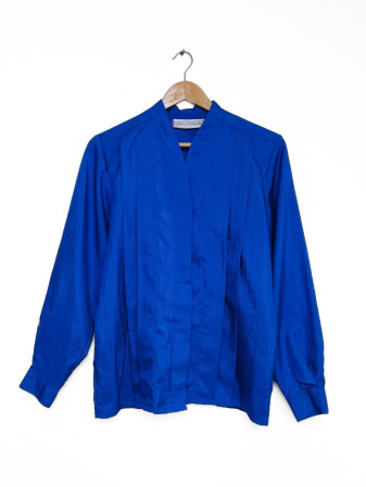 BLUSA AZUL VINTAGE SATINADA