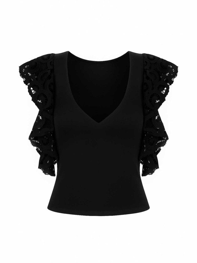 BLUSA CUELLO V MANGAS ENCAJE