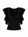 BLUSA CUELLO V MANGAS ENCAJE