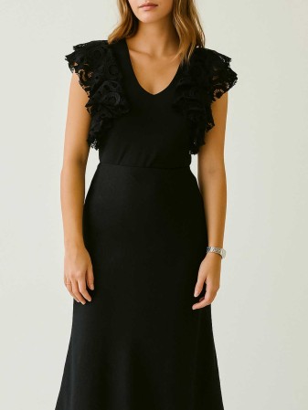 BLUSA CUELLO V MANGAS ENCAJE