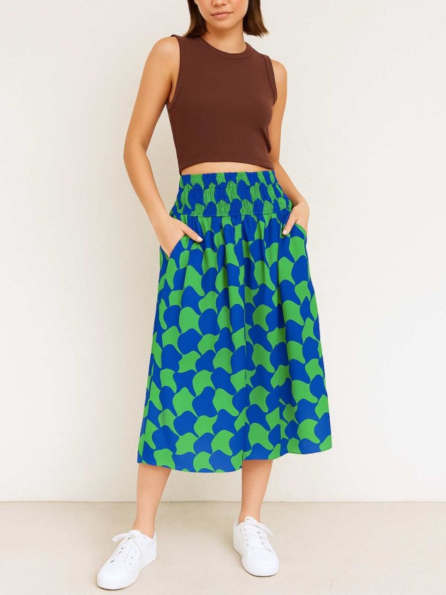 FALDA MIDI ESTAMPADA DE COLORES