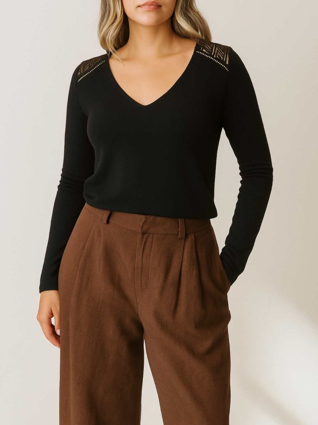 BLUSA TEJIDA CON ENCAJE